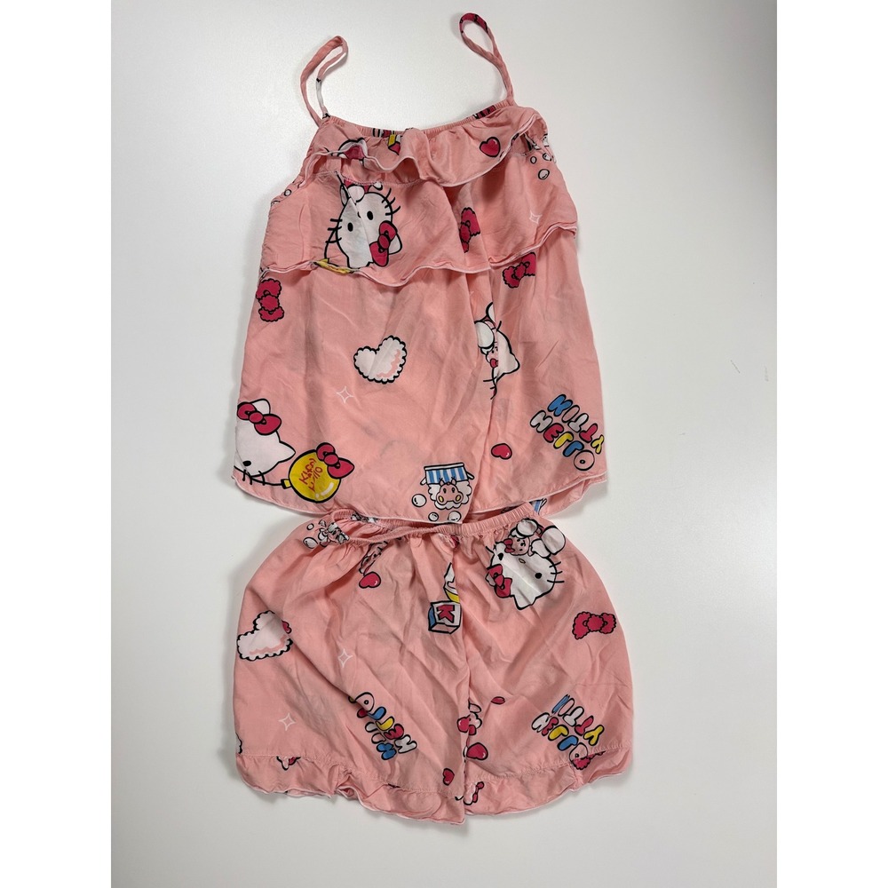 Hello Kitty Pink Ruffle Pajama Set Girls Sleeveless Cami and Shorts Size XL